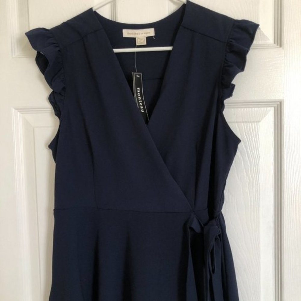 V-Neck Cap Sleeve Navy Blue Blouse, XL (New with Tags)